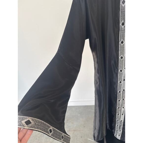 Women’s Black Kaftan Button Down Dress With Silver Embroidery Size 3 - Picture 8 of 12